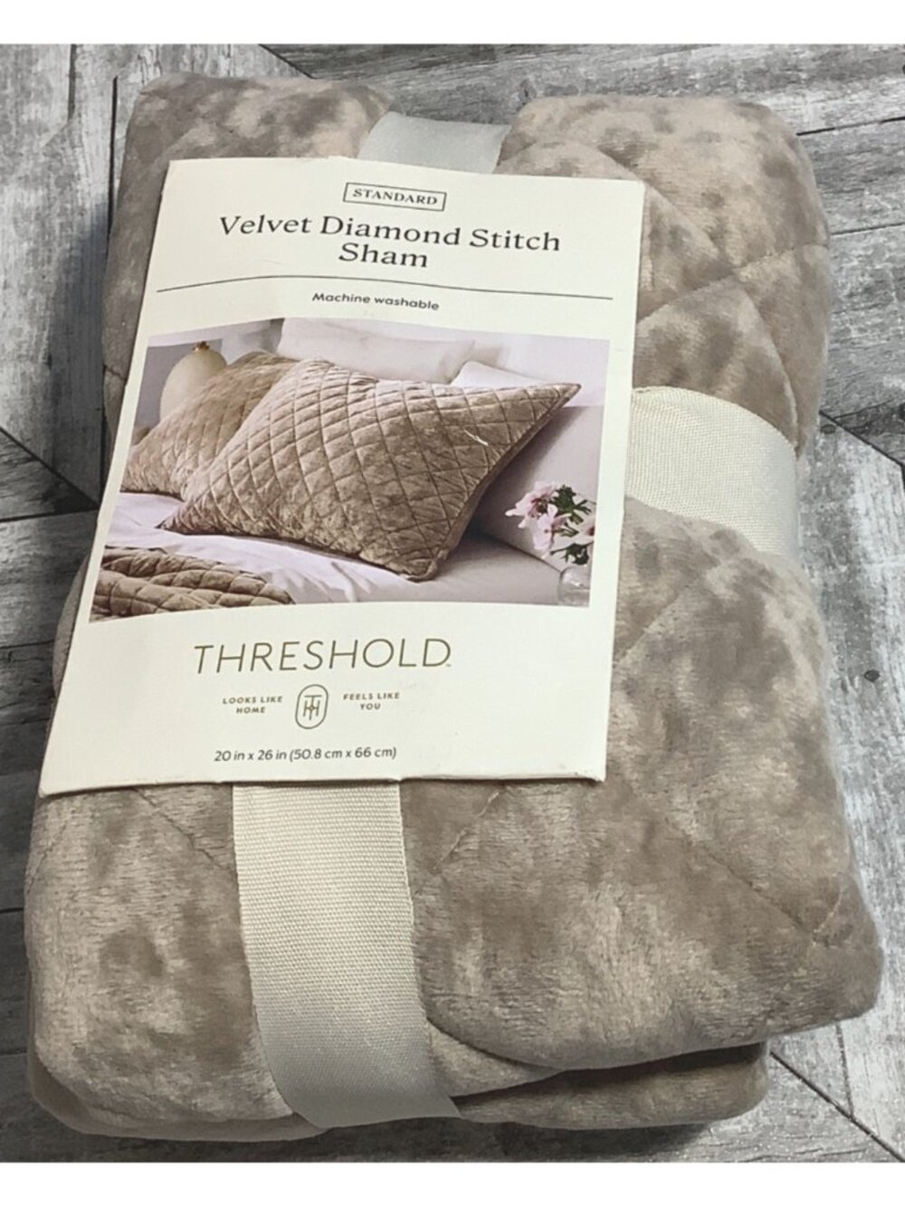 Threshold Velvet Sham Standard Diamond Stitch 20" X 26" Polyester Machine Wash